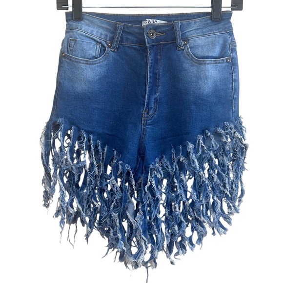 Jc & Jq Pants - JC & JQ Blue Denim High Waisted Fringe Tassel Shorts HS2309 Medium Wash Womens S